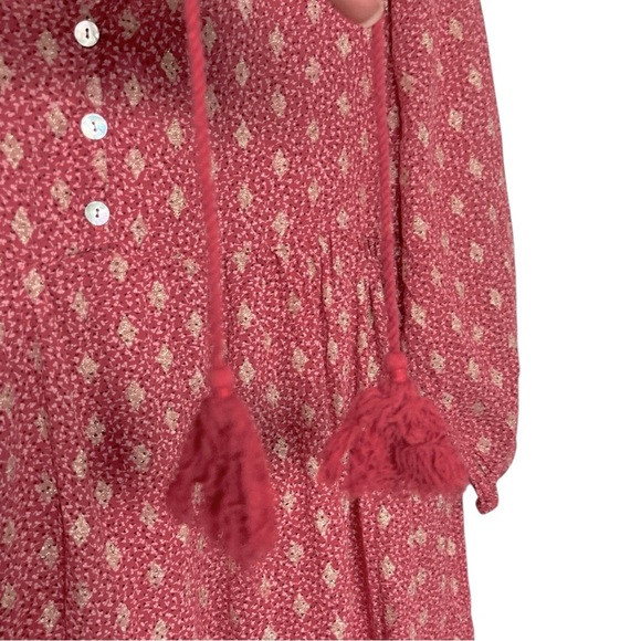 Scandal Italy Ordell Lurex Diamond Print Tiered Boho Mini Dress Long SL M Pink - Picture 10 of 11